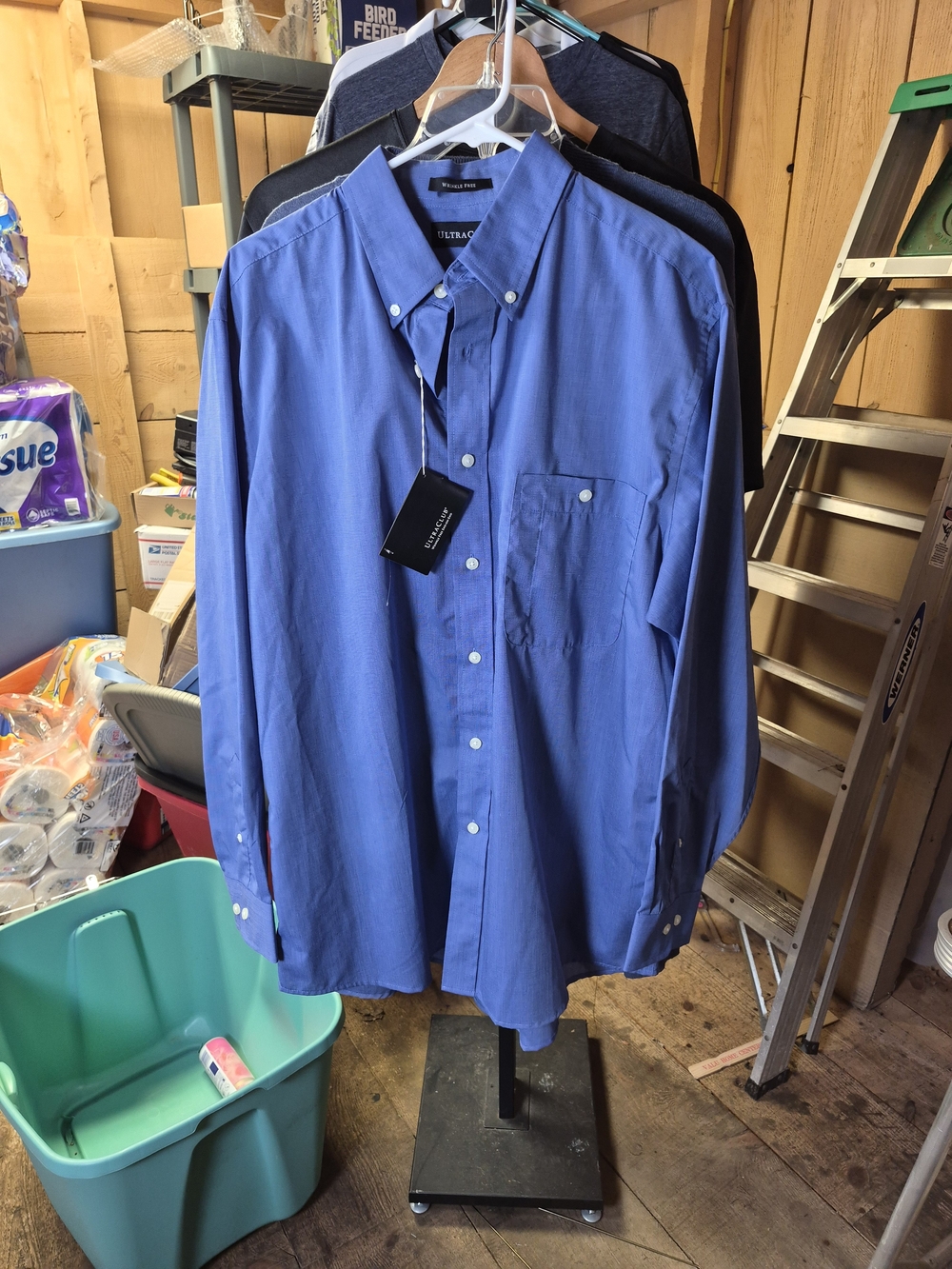 Ultraclub Men’s Blue Button-Down Dress Shirt Bin 61